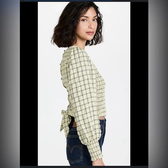 SOLD__Scotch & Soda | Smocked Tie-back Blouse Neutral Motif S - Picture 2 of 11